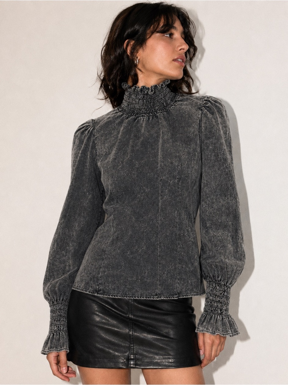 Zara ZW Premium ’80s Acid Black Puff Sleeve Blouse XS